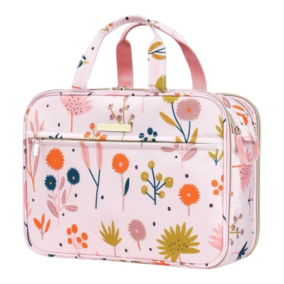 Floral Print Travel Bag with Pink Handles - Picture 1 of 2